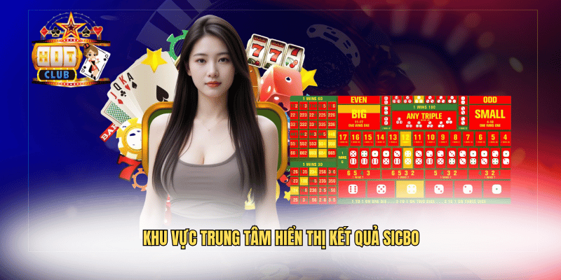 Khu vực trung tâm hiển thị kết quả sicbo